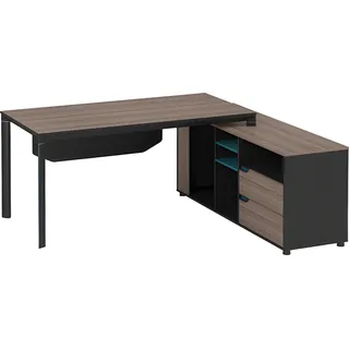 Eckschreibtisch Modern Holzoptik Braun Schwarz Design Mit Regalen Schubladen - Schwarz