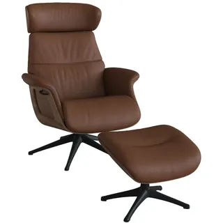 FLEXLUX Relaxsessel »Rücken u. Kopfverstellung, ergonomisch, Airchannels, klasse Komfort« Rücken- & Kopfteilverstellung, Drehbar, Armlehne Walnuss, Fuß Schwarz, braun