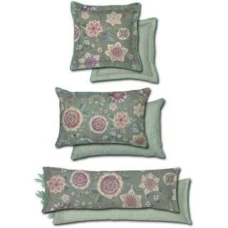 Pip Studio Dekokissen Viva Las Flores Grün Blüten Blumen Blätter Beeren Stiele Zweige Wendeoptik Geblümt Floral, Größe:45 x 70 cm
