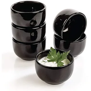 Urban Lifestyle Dipschalen Set 6er Porzellan Schwarz Kleine Schüsseln Runde Saucenschälchen & Schälchen für Fingerfood, Sushi, Sojasauce Tapas Schalen (Kuro)