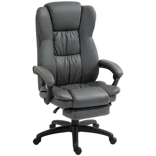 Vinsetto Verstellbarer Drehstuhl mit Fußstütze, Kopfstütze, Massagefunktion, Dunkelgrau , Kunststoff , Füllung: Schaumstoff,Schaumstoff , 68.5x121x68.5 cm , Büromöbel, Bürostühle, Drehstühle