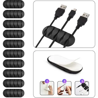 Kabel Organizer Kabelmanager 5-fach Kabelhalter Klemme Clip selbstklebend Schreibtisch Büro Farbe: Schwarz Menge: 10 Stück