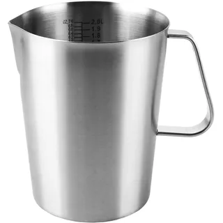 Ghligna 1 Stück Silber Edelstahl Messbecher, Messbecher 2L mit Griff, 15x12x18.3cm Mixbecher für Stabmixer, Barista Milchkännchen, Milchkännchen Edelstahl für Küche, Restaurant, Café