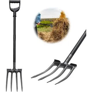 Unyqoos® Multifunktionale Gartengabel, 4 Zinken, Kohlenstoffstahl mit rostfreier Beschichtung, ergonomischer D‐Griff & Fußpedal, klappbar