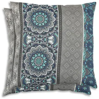 Zierkissenset , Blau, Grau, Hellgrau , Textil , 2-teilig , Ornament , Füllung: Polyester, Hohlfaser , quadratisch , 45x45 cm , Oeko-Tex® Standard 100 , pflegeleicht, hochwertige Qualität, langlebig, für den Außenbereich geeignet , Gartenmöbel, Gartenpolster & Auflagen, Gartenkissen