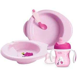 Chicco Geschenkset 6+, Baby Geschirrset enthält 2-teiligen Babyteller, Trinkbecher und Entwöhnungslöffel, Babybesteck 6+ Monate