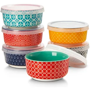 DOWAN Dipschalen aus Porzellan, 176 ml Dessertschalen Set 6er mit Deckel - Stapelbare Schüssel für Sauce, Snack, Dessert, Tapas, Creme Brulee Schälchen Mehrfarbig, Spülmaschinen- & Mikrowellenfest