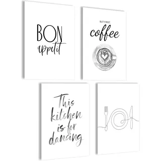 mojoliving Moderne Bilder Poster Set | Küchendeko Sprüche Set Küchenposter Wandcollage Wand Deko | 4x A4 ohne Bilderrahmen | Aesthetic Kunstdruck für Küche und Wohnzimmer K5
