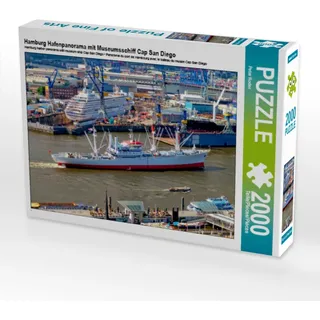 CALVENDO Puzzle Hamburg Hafenpanorama mit Museumsschiff Cap San Diego 2000 Teile Puzzle quer | 2000 Teile Lege-Größe 90x67cm Foto-Puzzle für glückliche Stunden