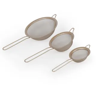 Salter BW12616EU7 Bakes Siebset – 3-teiliges Küchensieb aus Edelstahl mit feinem Drahtgeflecht, Allzwecksieb zum Kochen und Backen, Sieb für Mehl mit Schüsselauflagen, 10/14/20-cm-Siebe, Gold
