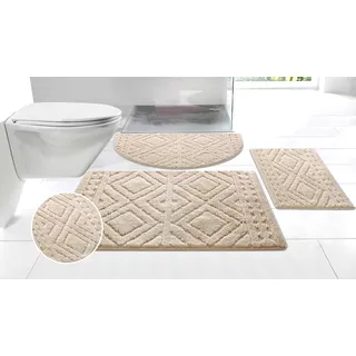 Badematte OTTO HOME "Louvres, Badvorleger, Badezimmer Teppich, Duschvorleger" Gr. 4, beige, H:10mm, Polyester, Badematten, Badematte, Badteppich, Uni Farben, Hoch-Tief Effekt, Boho-Style, Topseller