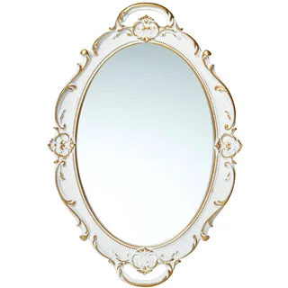 LONGWIN Ovaler Vintage-Spiegel für Wanddekoration, kunstvolle hängende kleine Spiegel für Wohnzimmer/Schlafzimmer, Parfüm/Schminktisch, 25,4 x 37,8 cm, Weiß