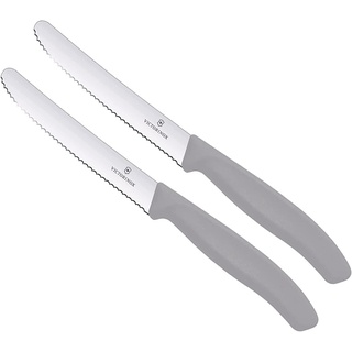 Victorinox 2 Stück Tafelmesser - Tomatenmesser Swiss Classic mit Wellenschliff rostfrei - Swiss Made - Limited Edition Cool Grey