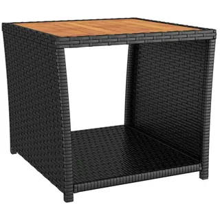 vidaXL Beistelltisch mit Holzplatte Schwarz Poly Rattan & Akazienholz