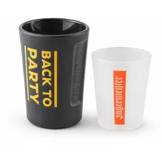 Jägermeister Original Shot-Glas Back to Party 2 cl Schnaps-Glas schwarze Shot-Gläser Cup Cup's Kunststoff-Probierbecher