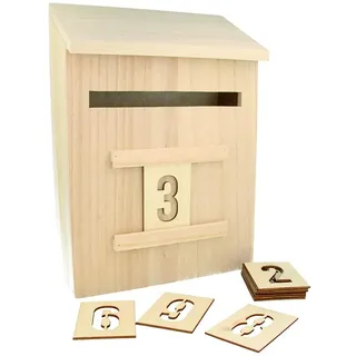 Artemio 14002293 Adventskalender zum Dekorieren Briefkasten Holz 20 x 9,5 x 28 cm