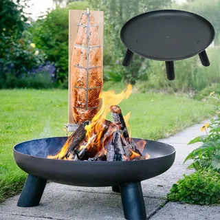 YUENFONG Feuerschale Runde Ø 80 cm mit Wasserablaufbohrung, Feuerstelle Garten für den Terrasse und Balkon, Metall Feuerschalen für Heizung/BBQ