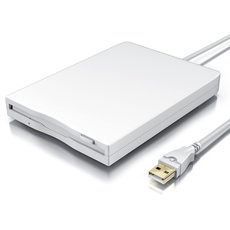 CSL - Externes USB Diskettenlaufwerk FDD 1,44MB 3,5 Zoll - PC und MAC - Slimline Floppy Disk Drive Extern - Portable - Plug and Play - in weiß - Windows 11 fähig