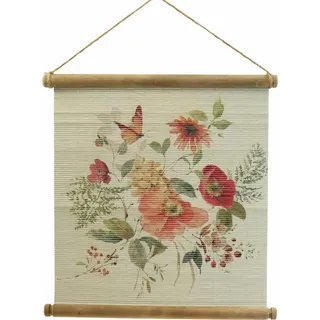 Blumen-Dekoration Wandbild Holz Bambusmatte Wanddeko mit Jutekordel H44 x B42cm für Wohnzimmer