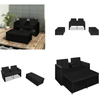 vidaXL 3 tlg. Garten Lounge Set mit Auflagen Poly Rattan Schwarz - Garten-Lounge-Set - Garten-Lounge-Sets - Gartenmöbel-Set - Gartenmöbel-Sets - Schwarz
