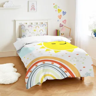 Yasida Regenbogen BettwäSche 120x150 Bunte BettwäSche Teenager MäDchen Mit Regenbogen,Sonne,Wolke,Wellen Punkt FüR Kinder MäDchen/Jungen Mikrofaser Bettbezug 120x150cm Und Kopfkissenbezug 40x60cm