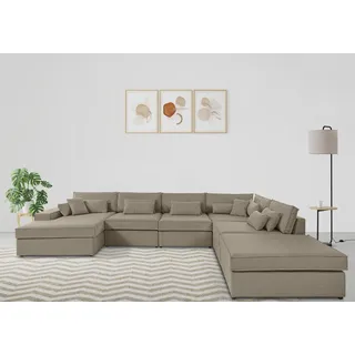 otto home Wohnlandschaft »Enid U-Form« 460x75 cm Struktur/recyceltes Polyester/Ottomane links grau/taupe