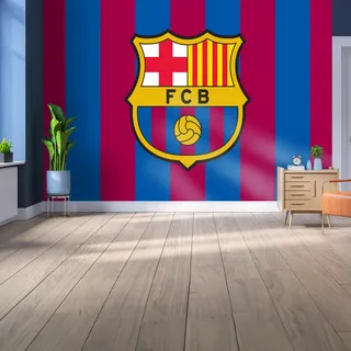 Lizenziertes Decor FC Barcelona Vinyl-Wandbild, klein (110 cm (H) x 80 cm (H), farbiges Wappen auf Marke rot und blau