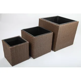 point-garden 3x Blumenkübel Pflanztöpfe Pflanztopf aus Polyrattan H46/41/28cm