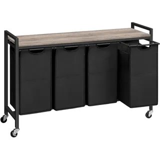 HOOBRO Wäschekorb 4 Fächer, Wäschesammler mit Ablage, Wäschebox, Wäschewagen mit Rollen, 4 x 39,8 L, Wäschesack aus Oxford-Gewebe, Greige-Schwarz EBG04XY01