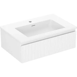 Mexen Rivel Badezimmerschrank 70 cm mit Waschbecken Otis, 1 Schublade, geriffelt, weiß matt - 91A20-07023-1-BF01-W18M01 - Weiß