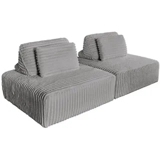 Kawola Modulsofa Wiolo Soft 2 Module 2 Kissen Grau Cord , Kunststoff , Echtholz , Füllung: Schaumstoff , 222x84x111 cm , Wohnzimmer, Sofas & Couches, Sofas