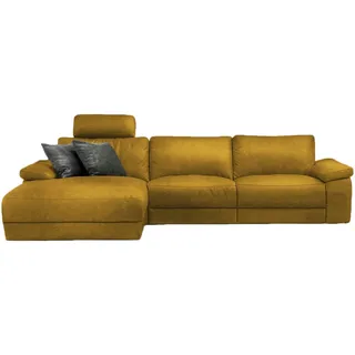 KAWOLA Sofa LOLA Ecksofa XL Stoff curry mit motorischer Relaxfunktion Recamiere links - Orange
