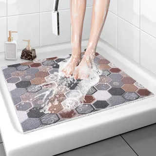 Duschmatte rutschfest 80x80 cm - Weich Komfort Badematte mit Ablauflöchern, PVC-Luffa Massage Antirutschmatte für die Dusche, Schnell trocknend