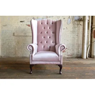 Chesterfield Sessel Fernseh Ohrensessel Couch 1 Sitzer Sofa Textil Stoff Couchen - Rosa