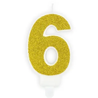 PartyDeco Geburtstagskerze Zahl 6 Zahlenkerze 7cm Kuchenkerze Tortendeko Kindergeburtstag Glitzerkerze Gold Geburtstag Kerze Nummer 6 Gold