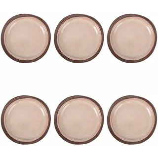 Villa d'Este Home Tivoli Set mit 6 Desserttellern beige aus Steingut, brauner Rand, Bretagne Terra