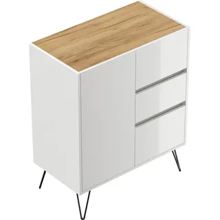 Posseik Sideboard Industrial K 3 Schubladen 1 Tür 80 cm Weiß Eiche Top