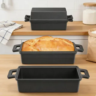 Brotbacktopf Mit Deckel, 2 IN 1 Gusseisen Topf, Zweiteilige Gusseisen Brotbackform mit Deckel, Backen Von Brot mit Verdickten Untersteht 800°C Hitzebeständig Für Brot, Eintöpfen und Suppen, 32x13x7cm