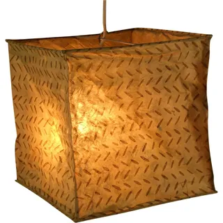 GURU SHOP Quadratische Papier Hängelampe, Papierlampenschirm Annapurna, Handgeschöpftes Papier - Weiß/braun, 25x24x24 cm