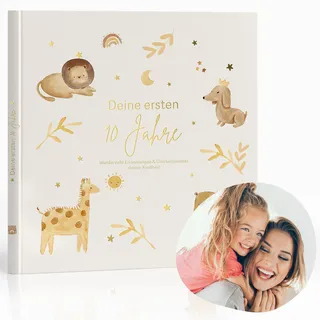 MeinBaby123® Kinderalbum Deine ersten 10 Jahre hochwertig vergoldet, Erinnerungsalbum, Geschenk zur Geburt, Fotoalbum Kinder, Tagebuch Kinder, Album Erinnerungsbuch, Geschenk Kind