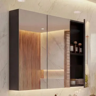 Spiegelschrank HWC-B19b, Badschrank Hängeschrank, 6 Regalböden hochglanz - 70x80x16cm  schwarz - Schwarz