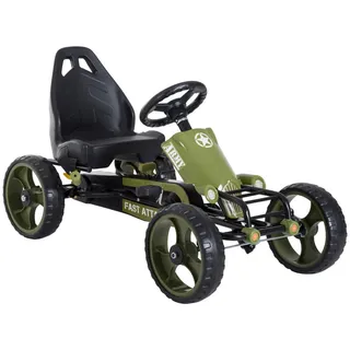 Homcom GO Kart Kettcar mit Handbremse Kinder Tretauto Tretfahrzeug ab 3 Jahre Grün , Metall , 54x61x105 cm , unisex , Spielzeug, Kinderfahrzeuge