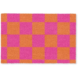 MuchoWow Fussmatte Schachbrettmuster - Orange - Rosa - Blöcke Schmutzfangmatte 90x60 cm , Pink , Kunststoff , Rechteckig , 90x0.4 cm , rutschfeste Unterfläche , Teppiche und Böden, Schmutzfangmatten, Fußmatten