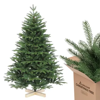 salcar Weihnachtsbaum künstlich 120 cm mit Holzständer, PE naturgetreue Spritzguss Elemente & PVC Nordmanntanne, 1,2 m Tannenbaum künstlich (Ø 86 cm)