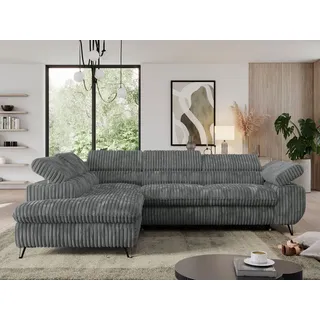 MKS Meble Sofa L-form, mit Bettkasten, Modern Wohnzimmer Ecksofa, Couchgarnitur, Schlaffunktion - PEDRO L - Cord - Dunkelgrau - Links - Dunkelgrau