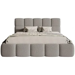 Selsey Cloudy - Bett mit Polsterrahmen, Boucle-Bezug in Grau, 140 cm