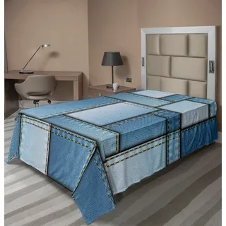 ABAKUHAUS Land Bettlaken, Patchwork der unterschiedlichen Größe blau getönten Formen Muster mit vertikalen Warp Beam Artprint, weiches bequemes oberes Bettlaken für ein dekoratives Bett 1 Stück 190 cm x 100 cm, Blau - Blau