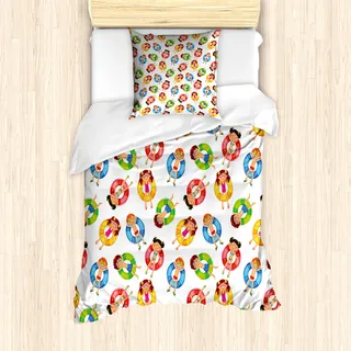 ABAKUHAUS Sommer Mantele, Kinder im Pool Sommer, Milbensicher Allergiker geeignet mit Kissenbezügen, 135 cm x 200 cm - 80 x 80 cm, Mehrfarbig