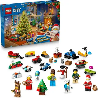 LEGO City Adventskalender 2025 - Weihnachten Spielzeug mit 24 Überraschungen - Zug, Auto & Traktor sowie 7 Minifiguren - Kalender zum Bauen - Geschenk für Jungen und Mädchen ab 5 Jahren – 60475 - Bunt