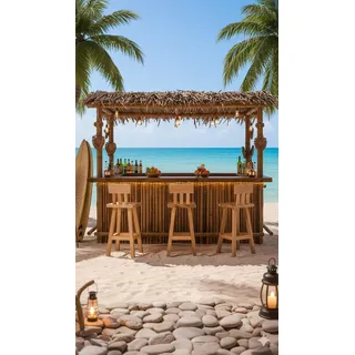 Bequemer Barhocker aus Holz für Garten und Bar mit stabilem Gestell - Beige